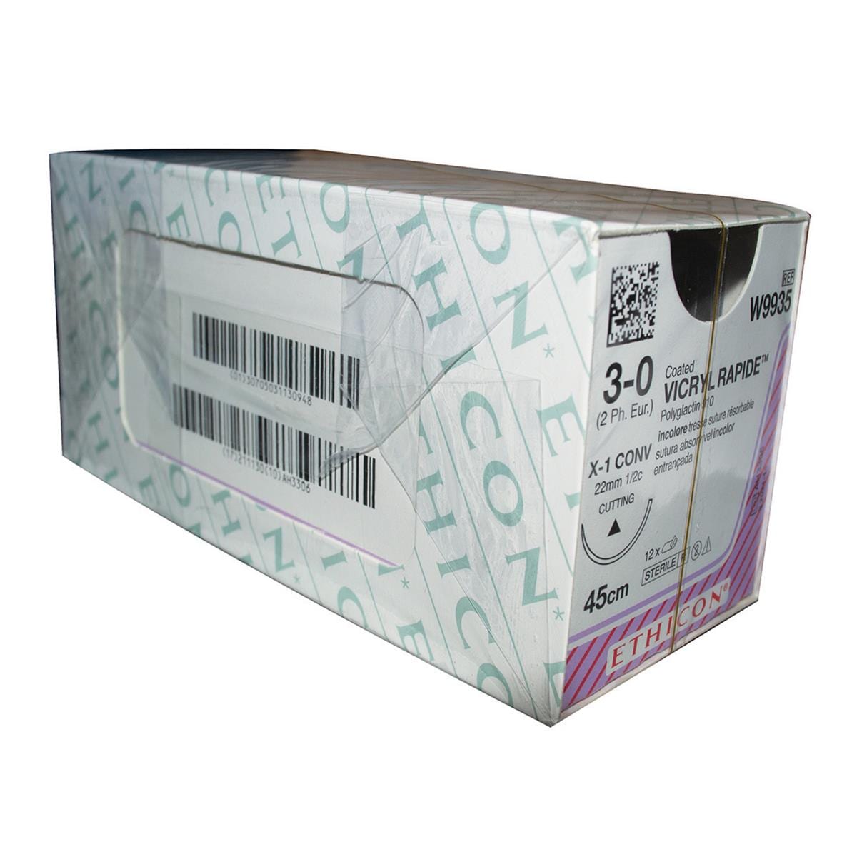 Vicryl Rapide Suture Undyed Coated 45cm 3-0 1/2 Circle Conventional Cutting X-1 CONV 22mm 12pk