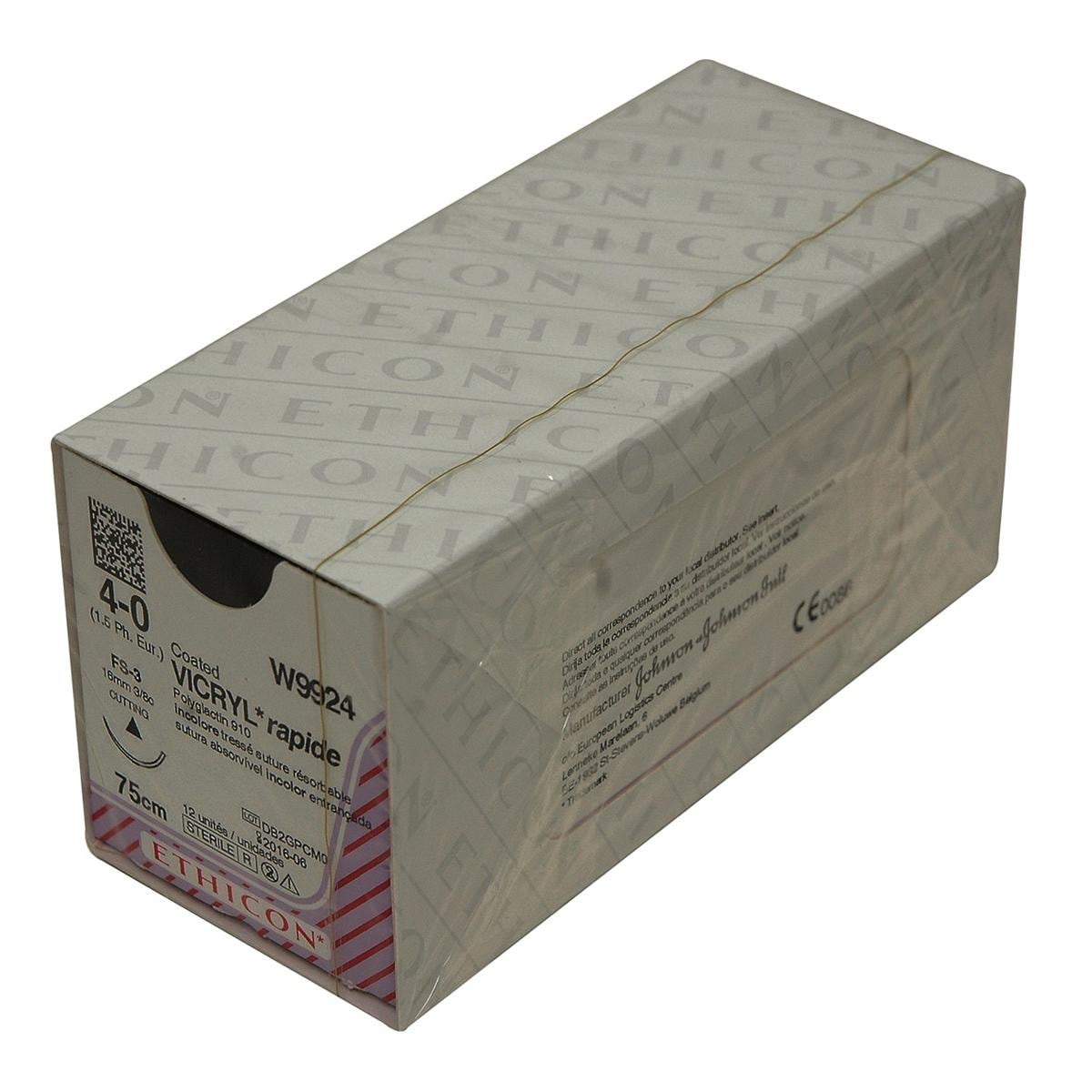 Vicryl Rapide Suture Undyed Coated 75cm 4-0 3/8 Circle Conventional Cutting FS-3 16mm 12pk