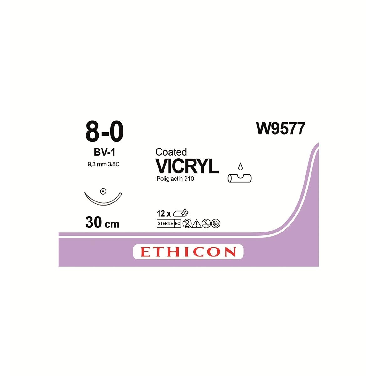 Ethicon Sutures Vicryl 8/0 3/8 Circle Taperpoint 9.3mm W9577 12pk