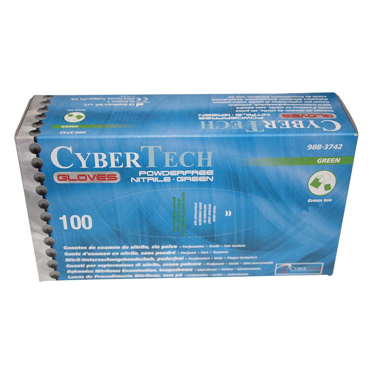 Cyber Gloves Nitrile Pwd/F Text Green Tea L 100pk